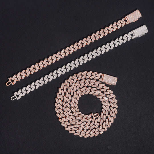 Bracelet cubain et chaînes en argent 925, 8 mm, 2 rangs, moissanite