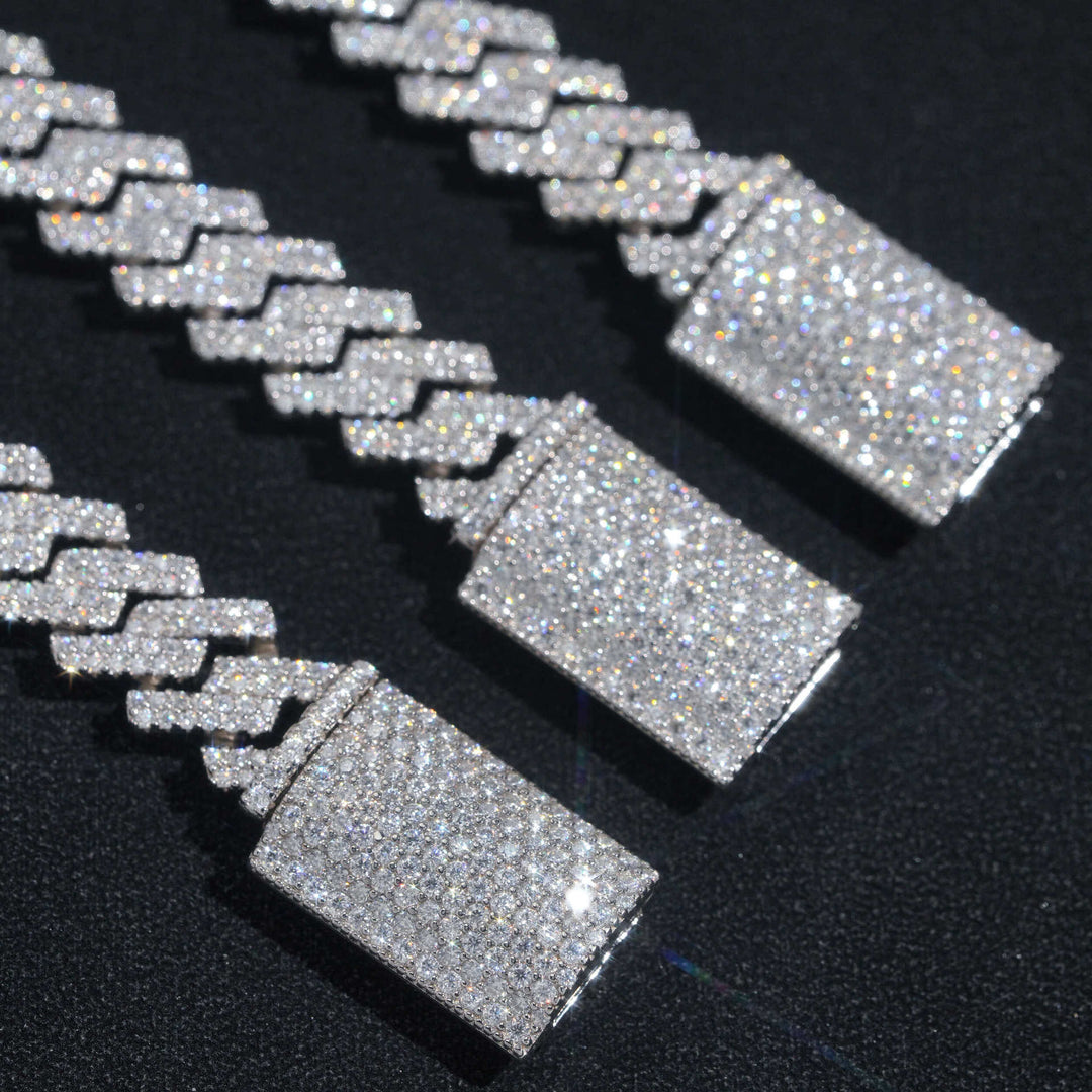 10mm S925 Silver 2 Row  Moissanite Rhombus  Cuban Chains Style 1