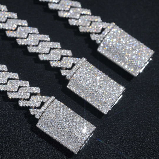 10mm S925 Silver 2 Row  Moissanite Rhombus  Cuban Chains Style 1