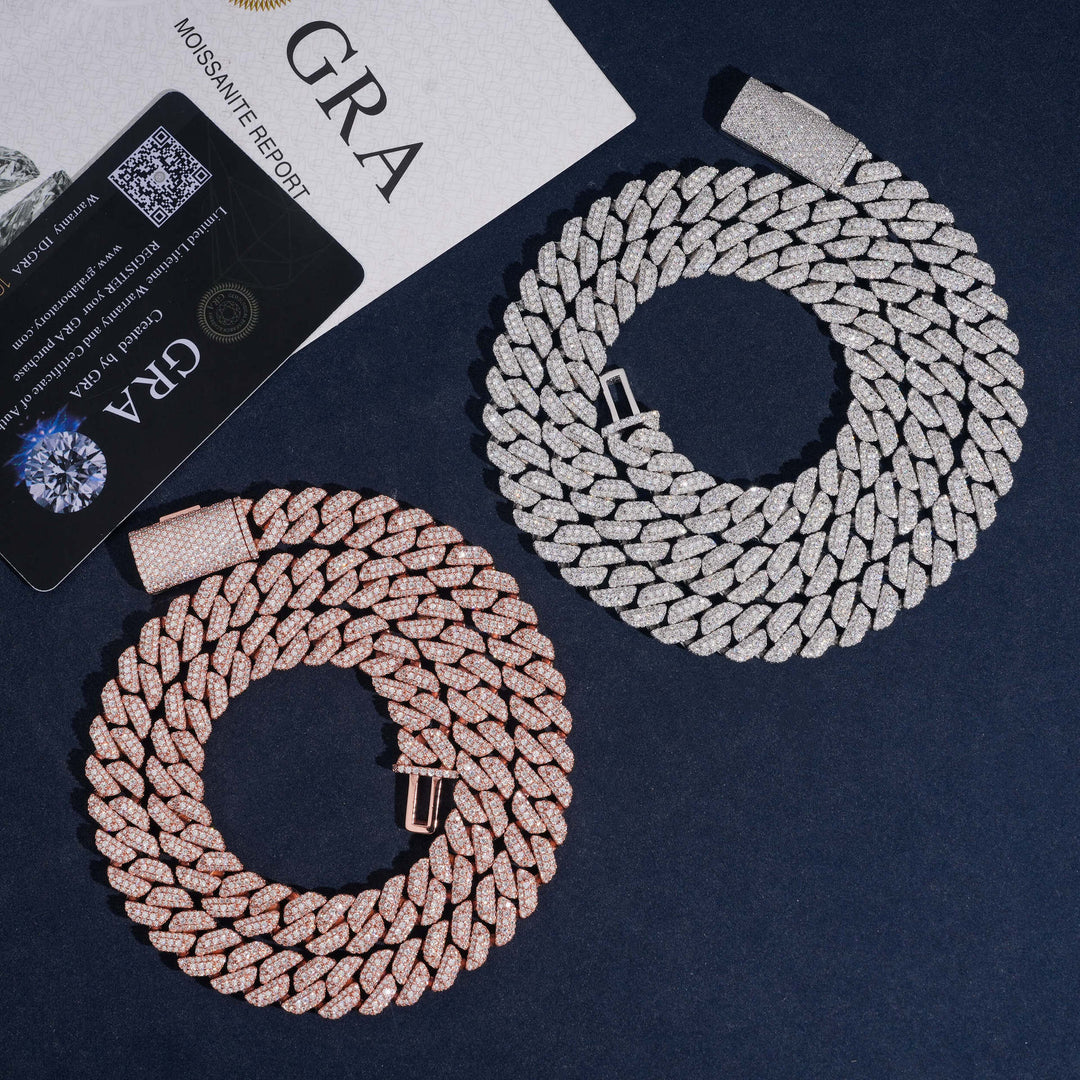 10mm S925 Silver Moissanite  3-Row Rhombus Cuban chains with Raised Triple Stones