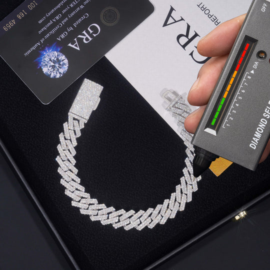 Bracelet cubain et chaînes en argent 925, 10 mm, 2 rangs, moissanite