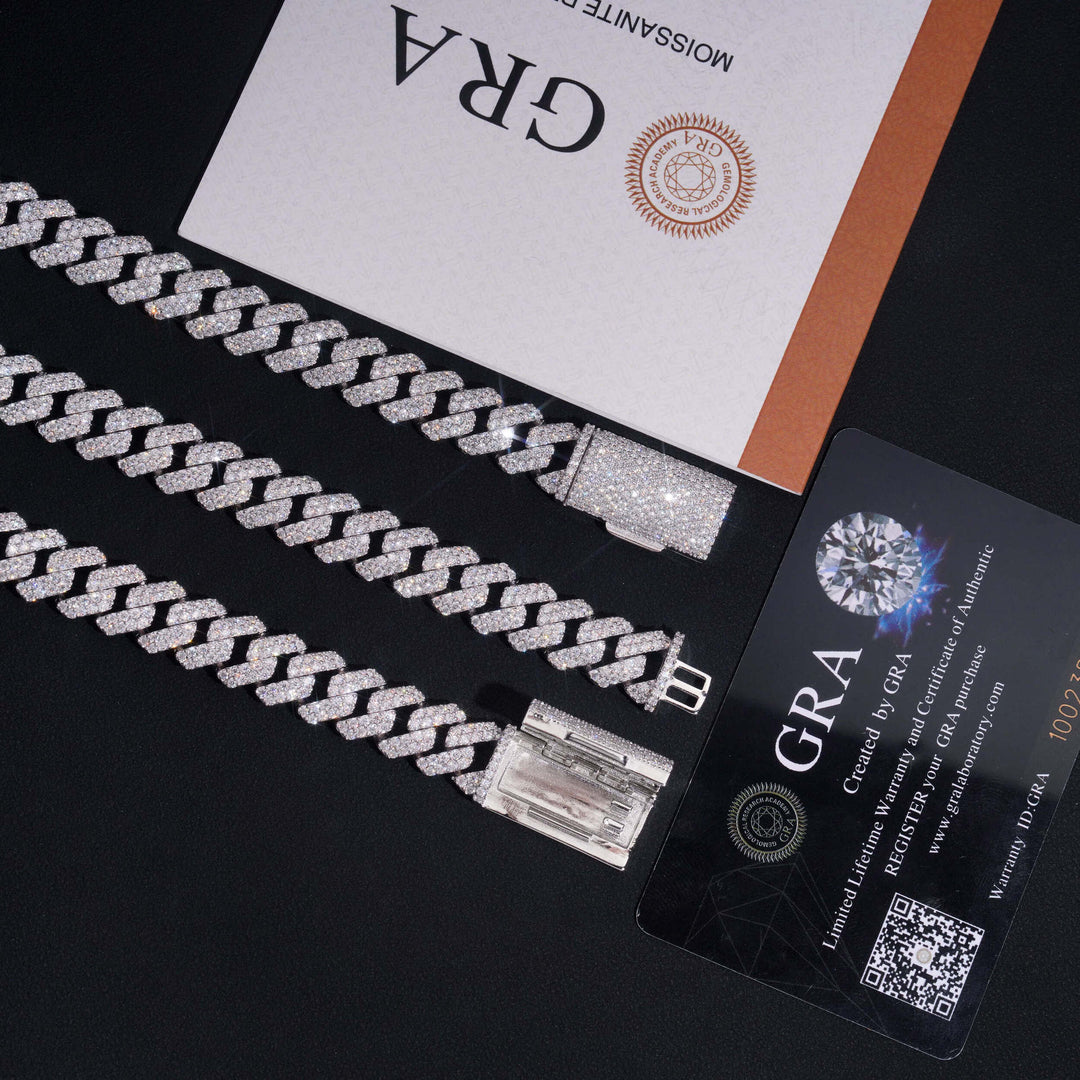 Bracelet cubain et chaînes en argent 925, 10 mm, 2 rangs, moissanite