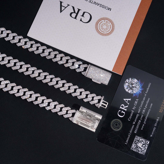 Bracelet cubain et chaînes en argent 925, 10 mm, 2 rangs, moissanite