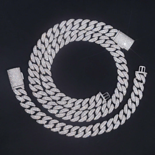 12mm S925 Silver Moissanite  Crescent 2 Row style1  cuban Chains