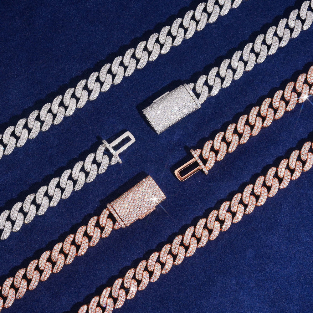 Bracelet cubain et chaînes en argent 925, 8 mm, 2 rangs, moissanite