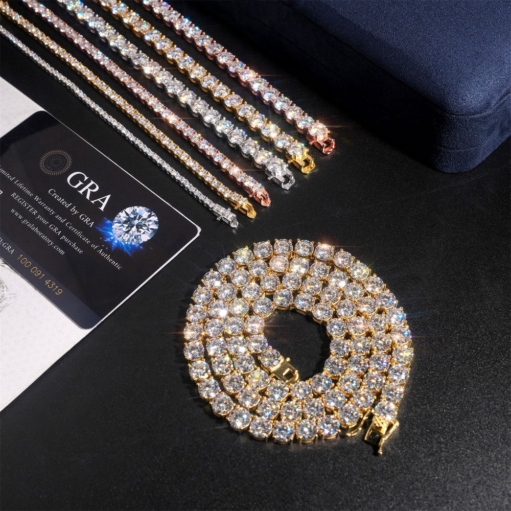 10mm 925 Sliver Moissanite Tennis Chain in White Gold