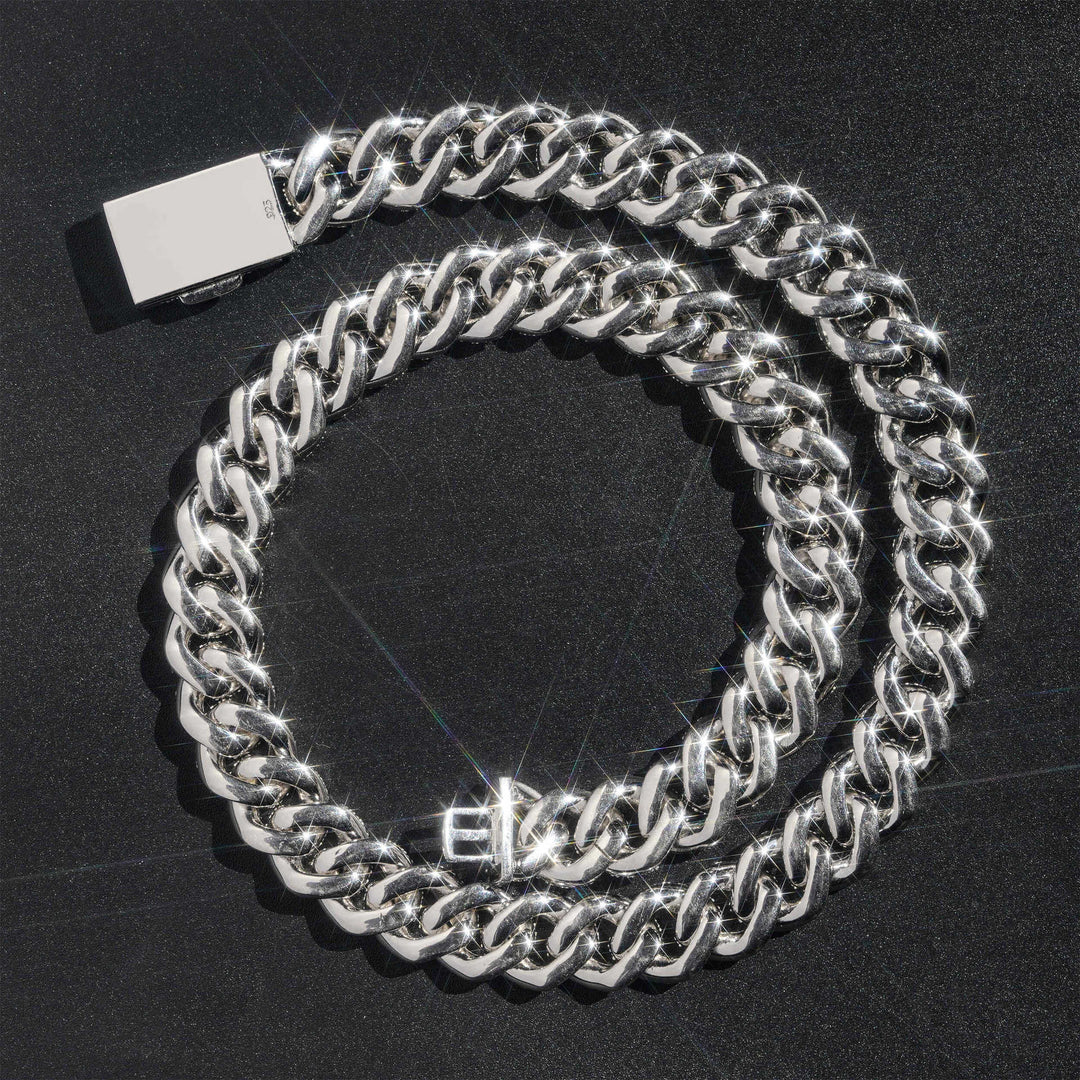 12mm S925 Silver Moissanite  Crescent 2 Row style1  cuban Chains