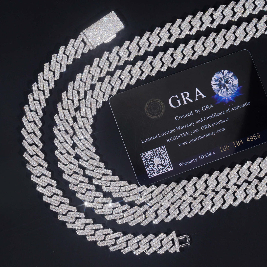 12mm S925 Silver 2 Row  Moissanite Rhombus  Cuban Chains Style 1
