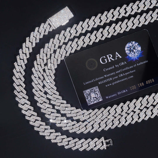 12mm S925 Silver 2 Row  Moissanite Rhombus  Cuban Chains Style 1