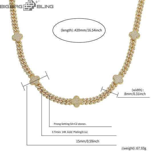 5mm Iced  Four Leaf Clover Cuban Bracelet & chain in White Gold  BigBagBling