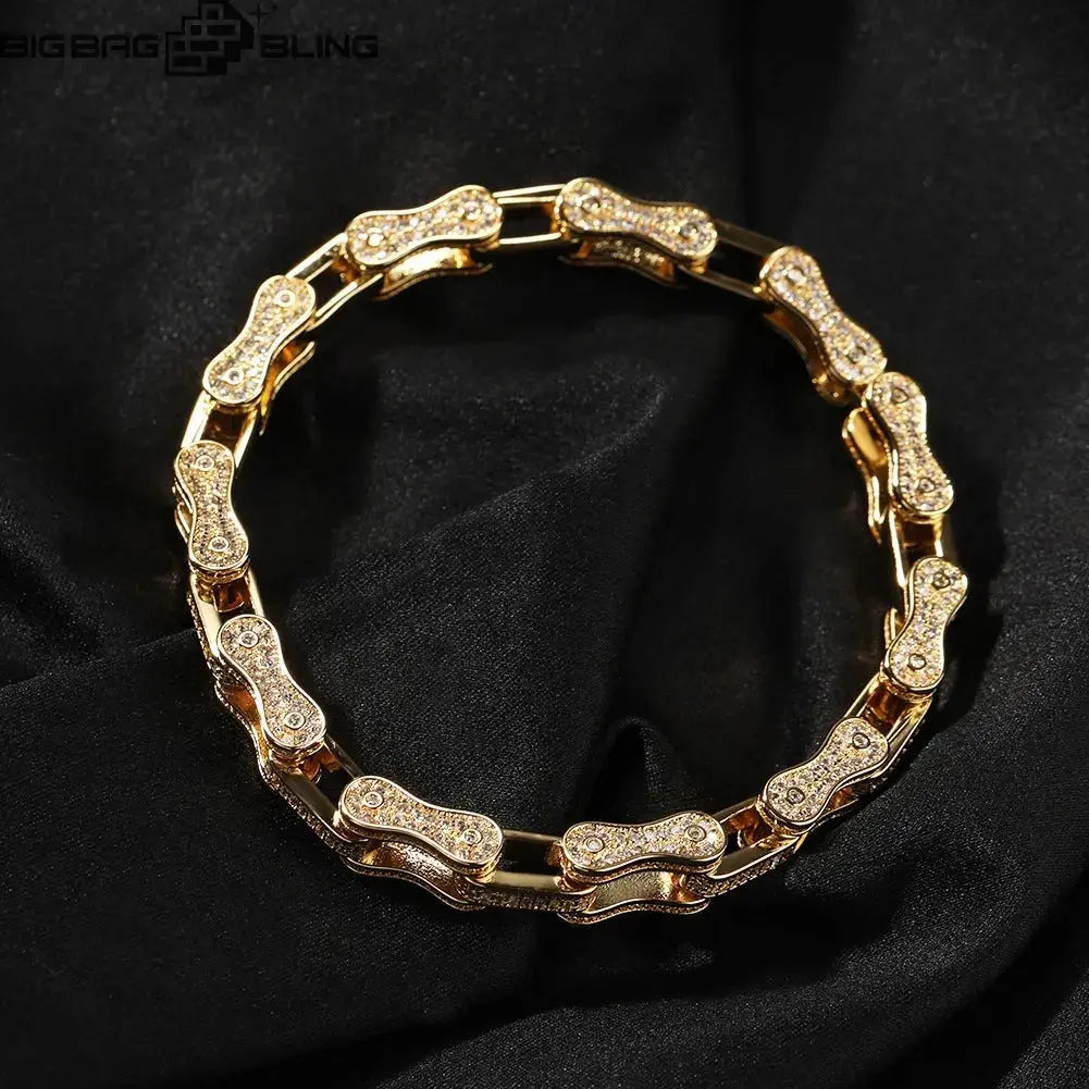 5mm Iced Out Cycle Cuban Chains in White Gold BigBagBling