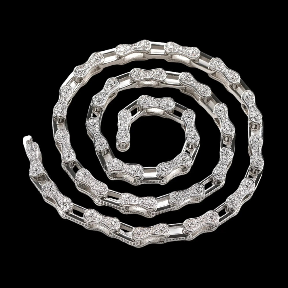 5mm Iced Out Cycle Cuban Chains in White Gold BigBagBling