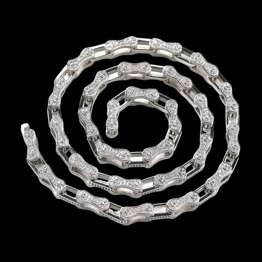 5mm Iced Out Cycle Cuban Chains in White Gold BigBagBling