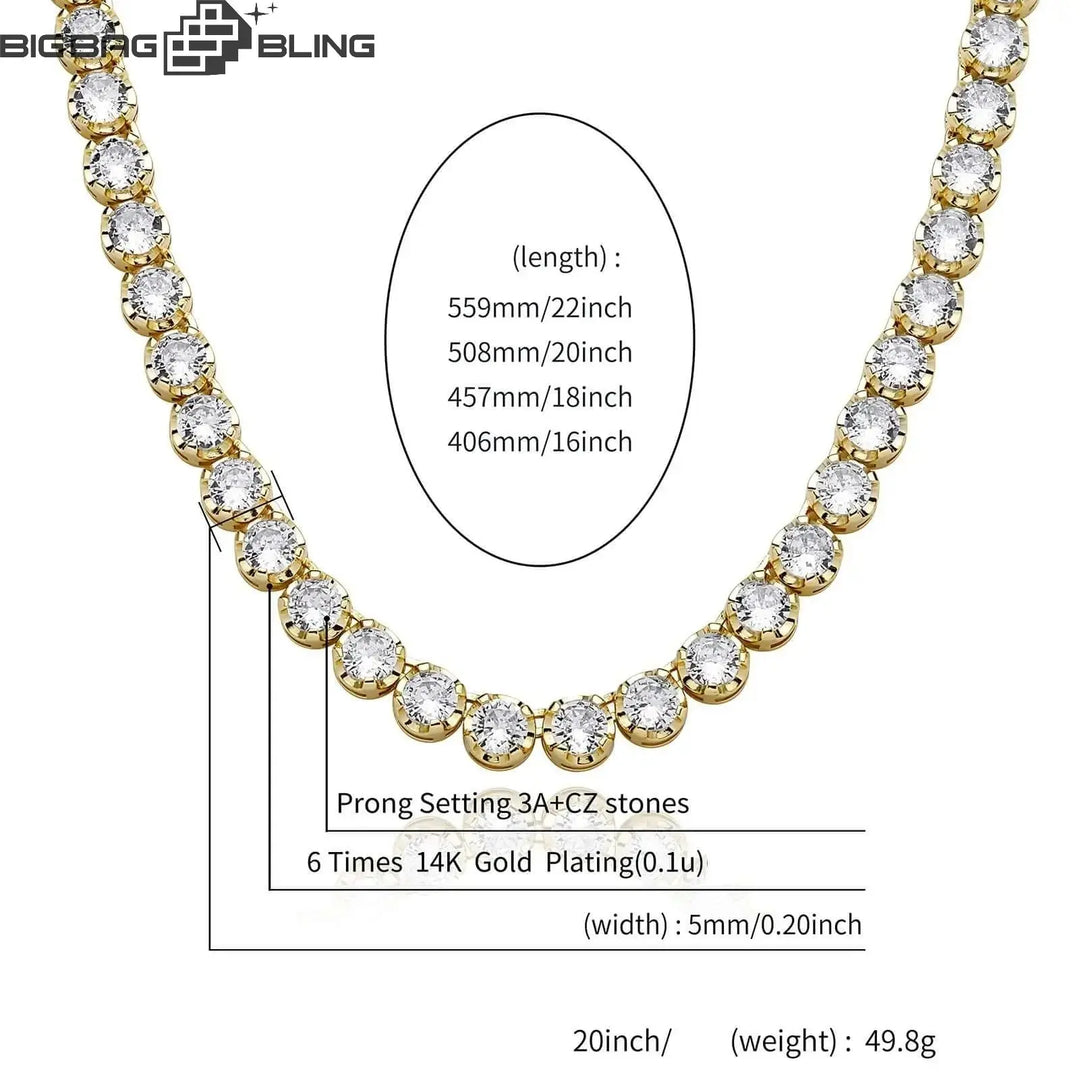 5mm iced out round tennis chain in white gold with CZ stones, showcasing premium design and craftsmanship.