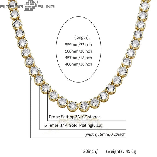 5mm iced out round tennis chain in white gold with CZ stones, showcasing premium design and craftsmanship.