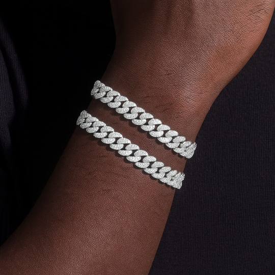 Bracelet cubain et chaînes en argent 925, 8 mm, 2 rangs, moissanite