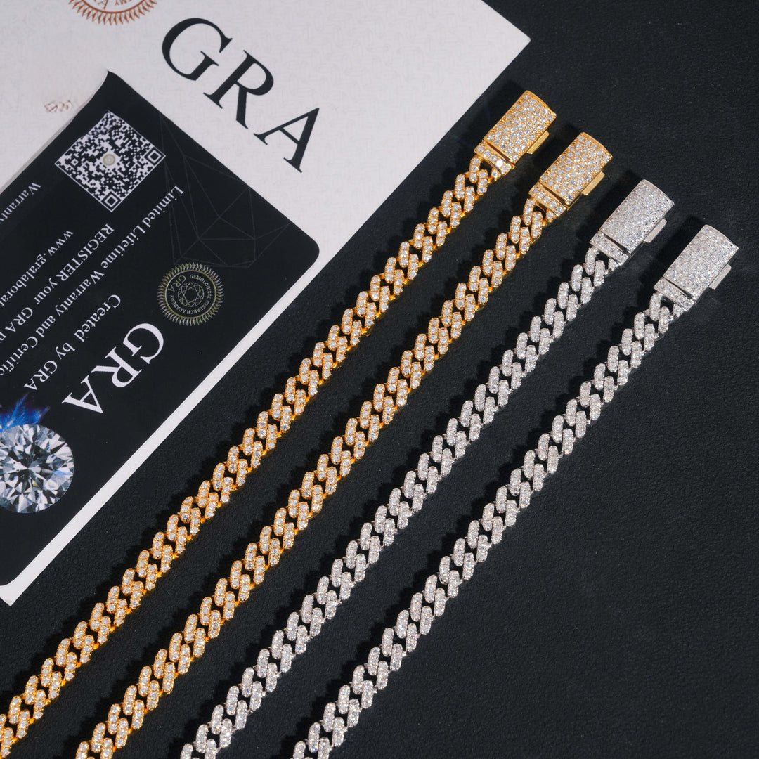 8mm S925 Silver Crescent 2 Row style1  Moissanite cuban Chains