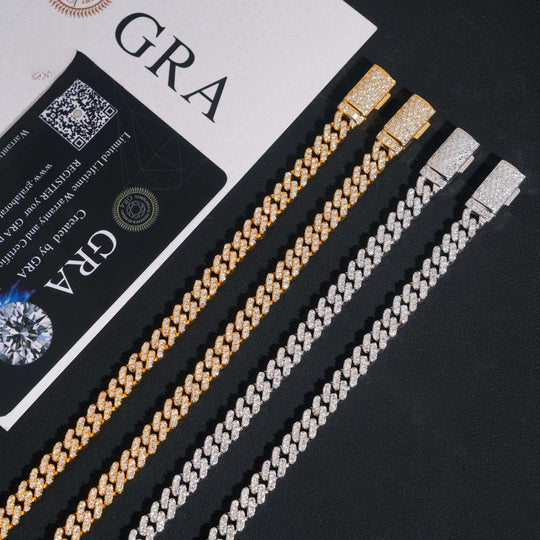 8mm S925 Silver Crescent 2 Row style1  Moissanite cuban Chains