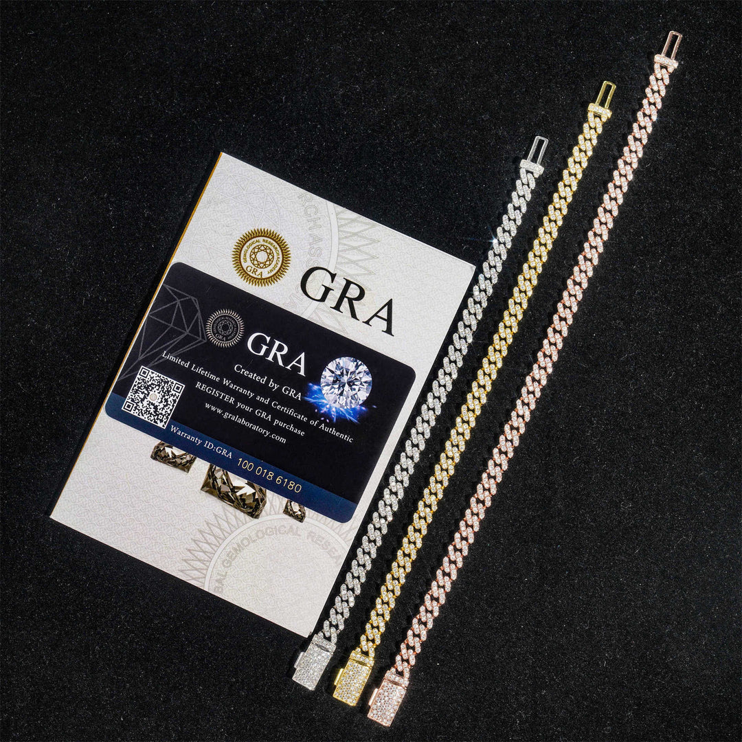 6mm S925 silver 1 row moissanite cuban Bracelet