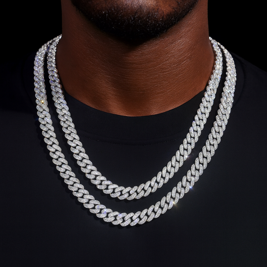 8mm S925 Silver Crescent 2 Row style1  Moissanite cuban Chains