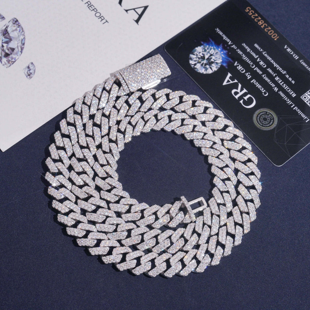 12mm S925 Silver 2 Row  Moissanite Rhombus  Cuban Chains Style 2