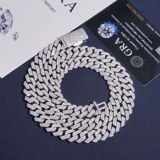 12mm S925 Silver 2 Row  Moissanite Rhombus  Cuban Chains Style 2