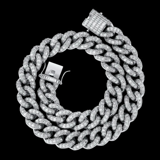 16mm Iced out 18k Gold Plated Cuban Chain in White Gold BigBagBling