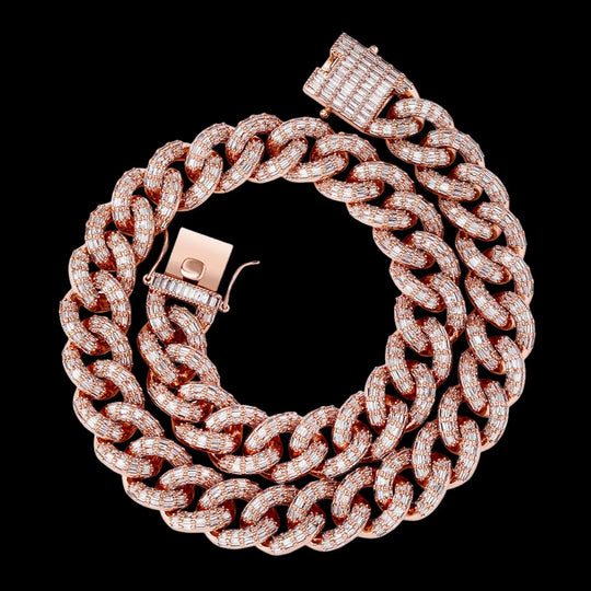 16mm Iced out 18k Gold Plated Cuban Chain in White Gold BigBagBling