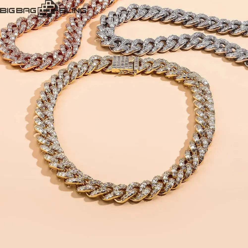 16mm Iced out 18k Gold Plated Cuban Chain in White Gold BigBagBling