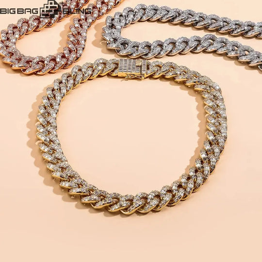 16mm Iced out 18k Gold Plated Cuban Chain in White Gold BigBagBling