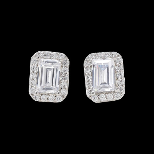 925 silver inlaid with moissanite classic square stud earrings