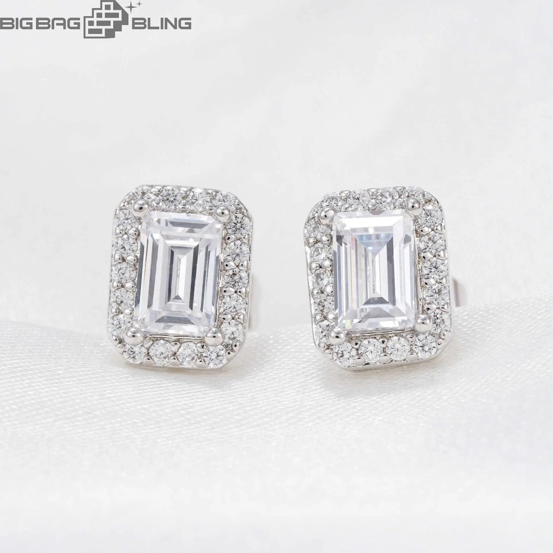 925 silver inlaid with moissanite classic square stud earrings