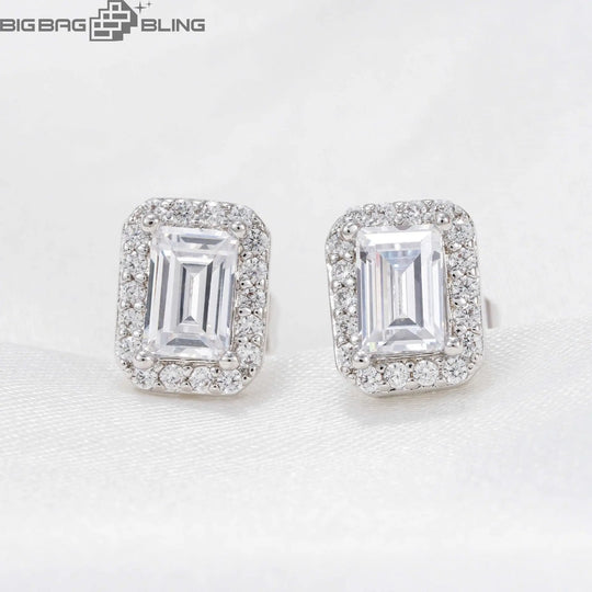 925 silver inlaid with moissanite classic square stud earrings