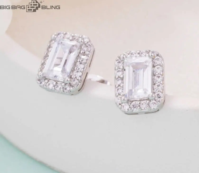 925 silver inlaid with moissanite classic square stud earrings