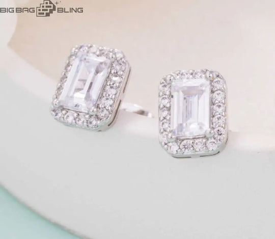 925 silver inlaid with moissanite classic square stud earrings