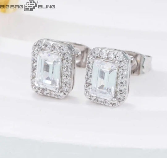 925 silver inlaid with moissanite classic square stud earrings