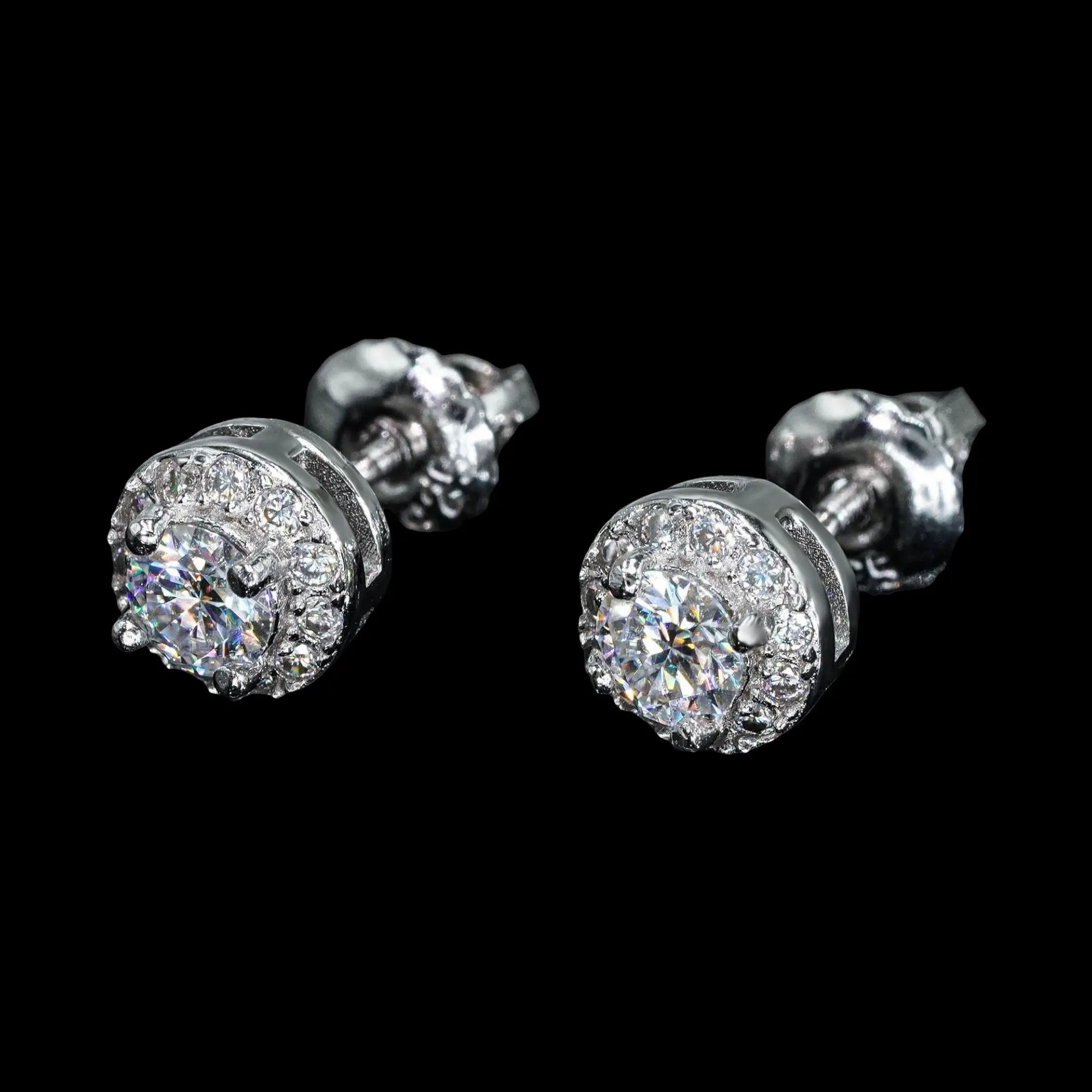 925S & VVS Moissanite Round Earrings with Pave Diamond Basket