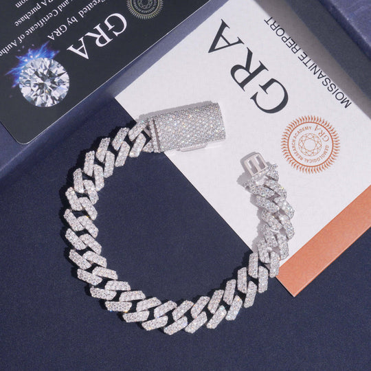 12mm S925 Silver 2 Row  Moissanite Rhombus  Cuban Chains Style 2