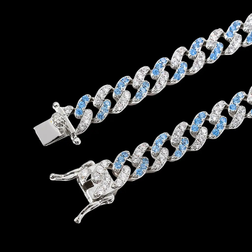 9mm Iced Out Blue  Cuban Bracelet & Chains BigBagBling