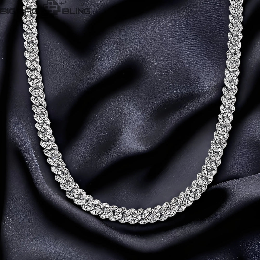 9mm Iced Out Cuban Chains or Bracelet in White Gold BigBagBling