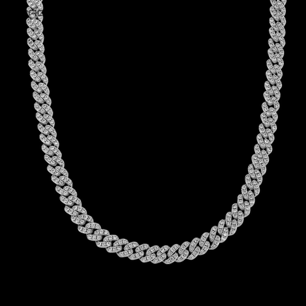 9mm Iced out Cuban Chain & Bracelet in White Gold BigBagBling