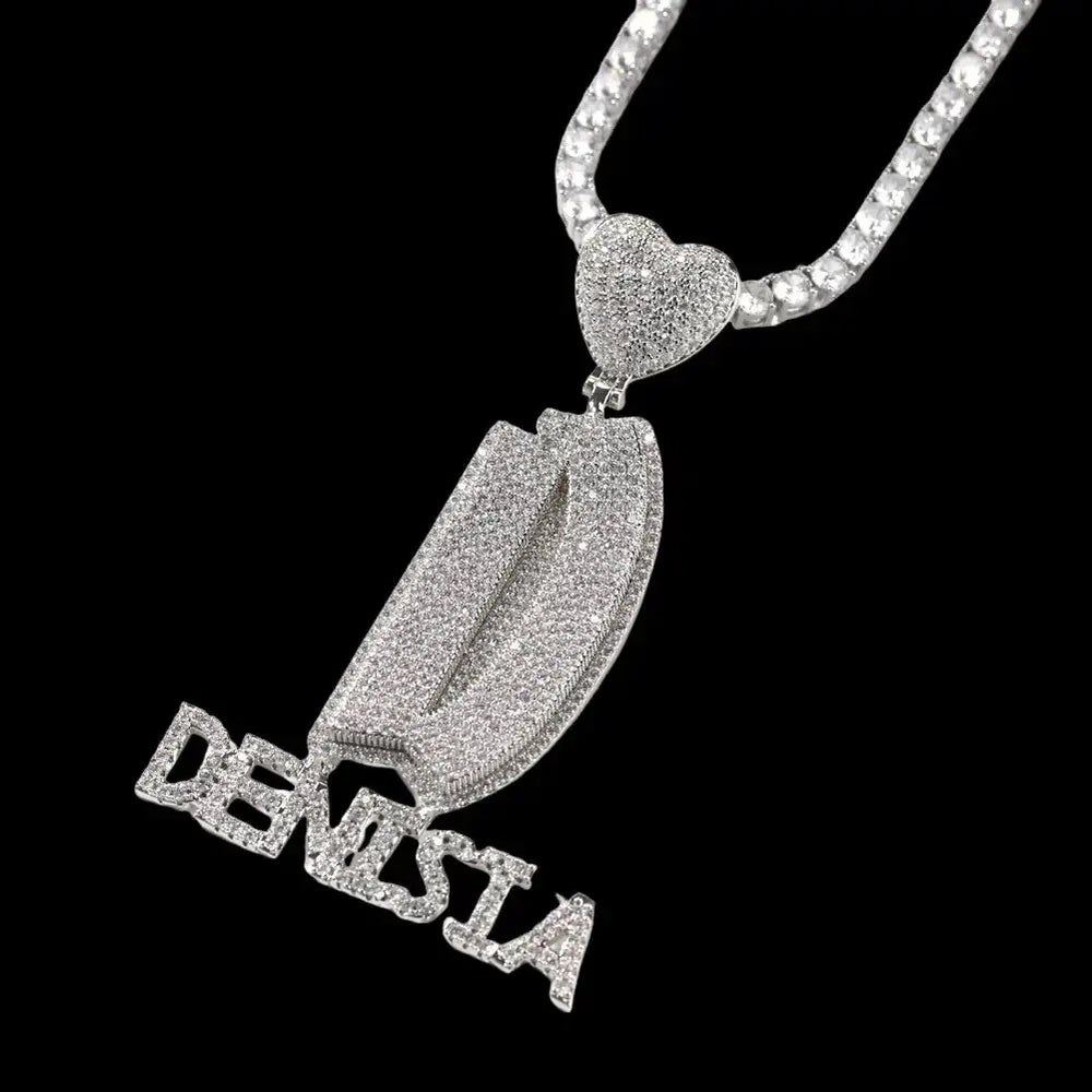Custom Initial Letter and Name with Heart Pendant BigBagBling