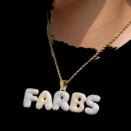 Custom bubble letters with diamond pendant BigBagBling