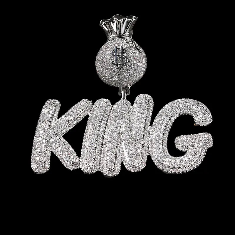 Iced out Custom name cursive letter dollar symbol pendant- BigBagBling