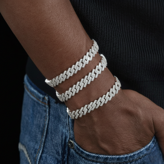 Bracelet cubain et chaînes en argent 925, 10 mm, 2 rangs, moissanite