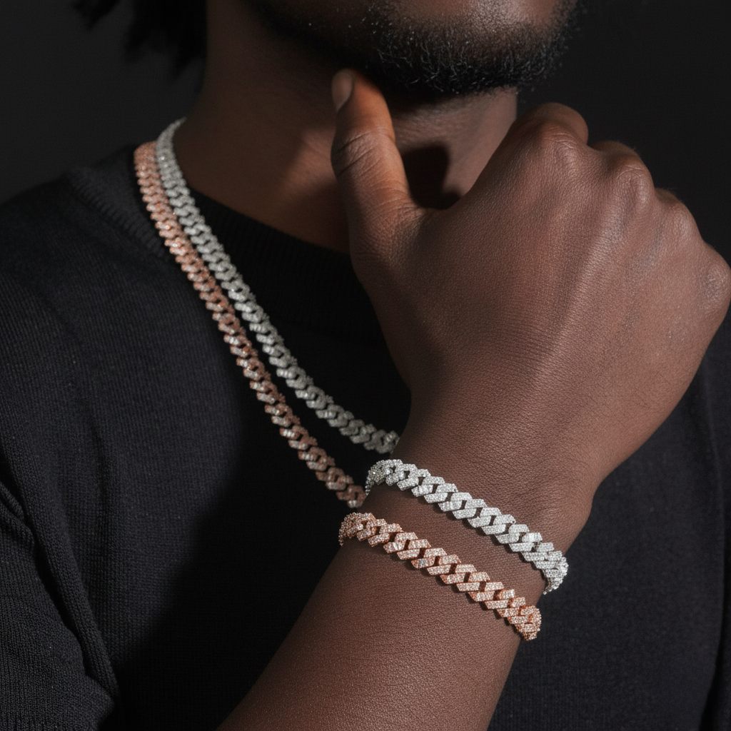 8mm 925 Silver Moissanite Double-Row T-Prong × Round Cut Cuban Bracelet