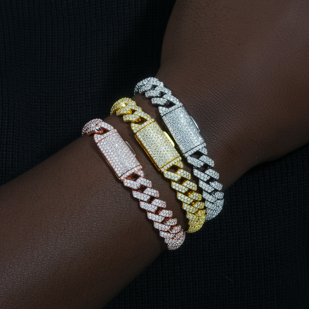 Bracelet cubain et chaînes en argent 925, 10 mm, 2 rangs, moissanite