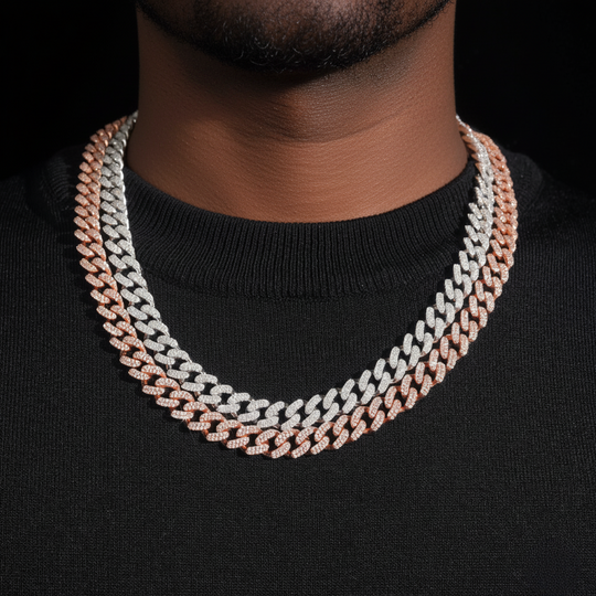 10mm S925 Silver Moissanite  Crescent 2 Row style1  cuban Chains