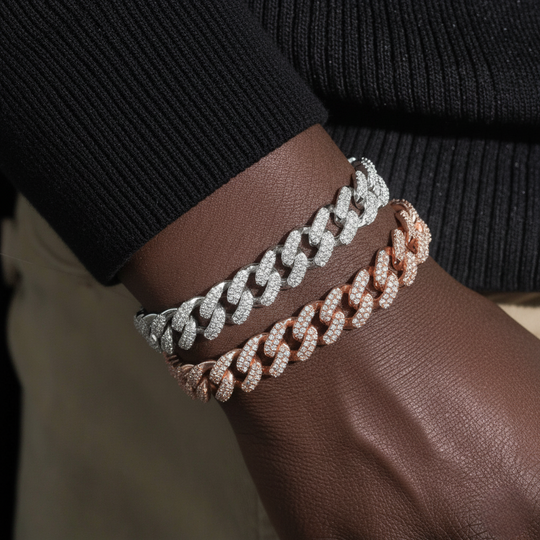 Bracelet cubain et chaînes en argent 925, 8 mm, 2 rangs, moissanite