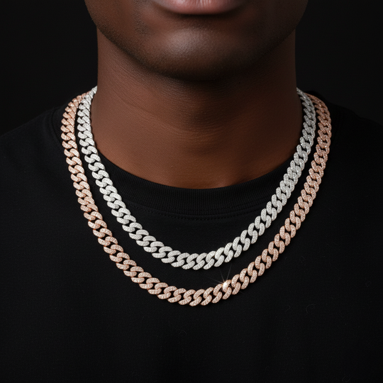 10mm S925 Silver Moissanite  Crescent 2 Row style2  cuban Chains